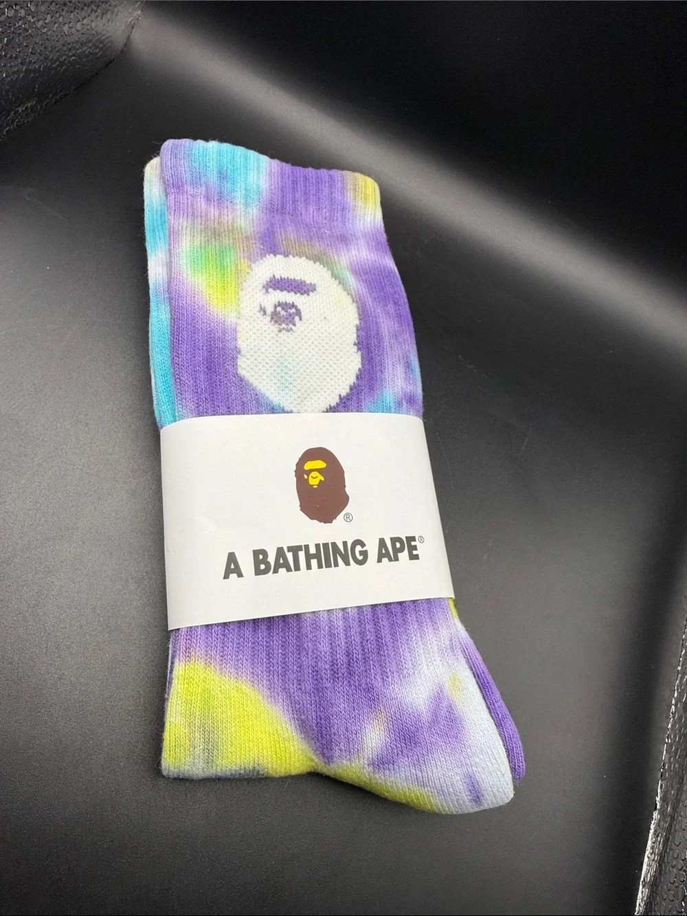 A Bathing Ape Tie-Dye Logo Crew Socks - Purple/Blue/Yellow